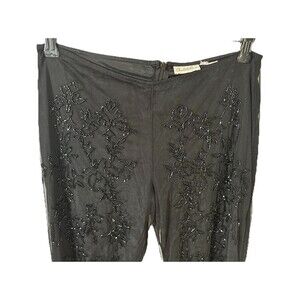 VTG Charlotte Russe Black Sheer Mesh Beaded Floral Pants YTK Evening Party Sz S